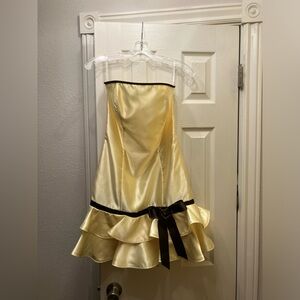 Y2K Jessica McClintok Gunne Sax Pastel Yellow Brown Prom Dress